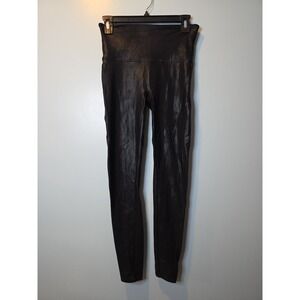 Spanx Black Faux‎ Leather Leggings Full Length High Rise Women's Size Large